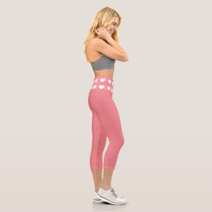 Pantalones Capri Negros Corazón Rosa Simple Blanco