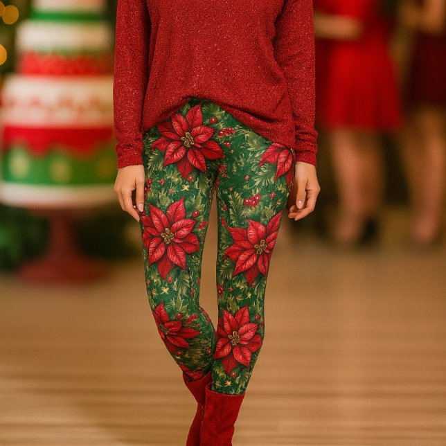 Pantalones de flores de Navidad verde rojo Poinset (Holiday sparkle meets floral flair styled for joy, comfort, and festive gatherings.)