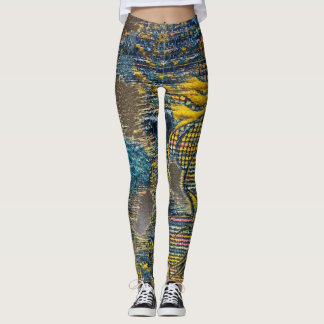 Pantalones de flores texturizadas en azul y dorado