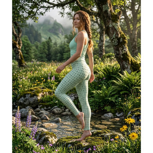 Pantalones de moda verde salvia con símbolos rúnic