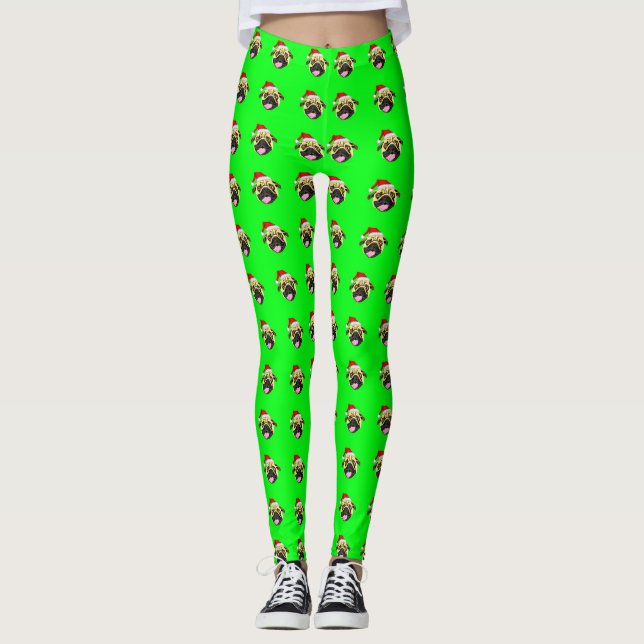 Pantalones de Navidad de Pug Verde (Anverso)