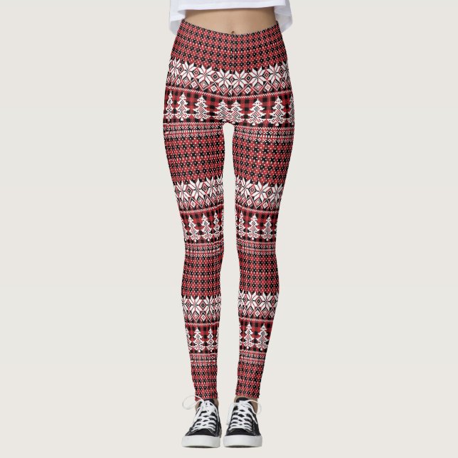 Pantalones de piernas blancas con árbol y copo de  (Anverso)