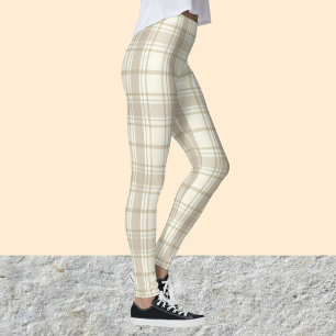 Pantalones de piernas de Tan y Beige Tartan