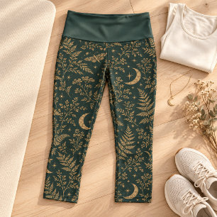 Pantalones de yoga botánicos de luna verde bosque