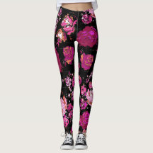 Pantalones de yoga florales de rosa rosa oscuro y 