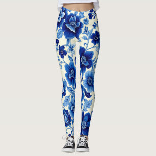 pantalones leggings cascada de flor azul