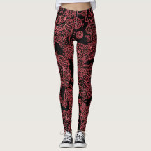Pantalones Leggings De Cráneo De Mujer Negros Y Ro