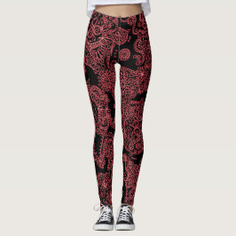 Pantalones Leggings De Cráneo De Mujer Negros Y Ro