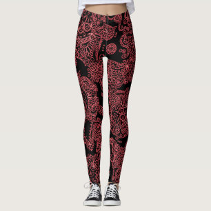 Pantalones Leggings De Cráneo De Mujer Negros Y Ro