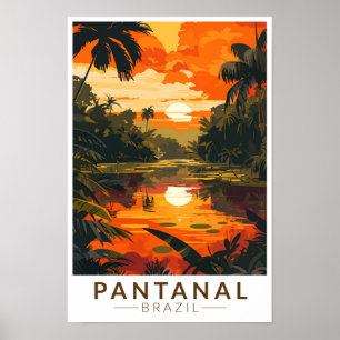 Pantanal Brasil Atardecer Arte de Viaje Vintage