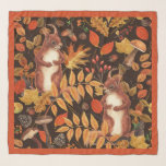 Pañuelo ardillas y flora otoñales en marrón oscuro<br><div class="desc">Ardillas pintadas a mano y flora boscosa otoñal</div>