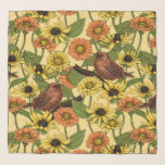 Pañuelo Arenas y flores de amarillo pálido<br><div class="desc">Patrón vector pintado a mano con aves silvestres,  zinnias y flores rudbeckia</div>