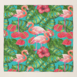 Pañuelo Aves flamencas y acuarela de jardín tropical<br><div class="desc">El pájaro flamenco,  la flor flamingo,  las hojas de monstera y el hibisco fueron pintados con acuarelas en papel,  luego escaneados y el patrón sin costura se hizo en Photoshop.</div>