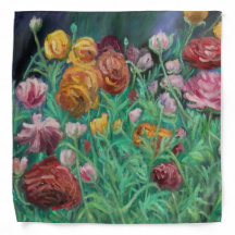pañuelo, bandana con mis flores en un jardín