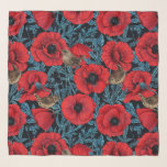 Pañuelo Cachorros rojos y venas, hojas azules en negro<br><div class="desc">Cachorros rojos pintados a mano y aves silvestres</div>