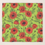 Pañuelo Camionetas rojas y verdes en verde lima<br><div class="desc">Patrón de amapolas rojas sin soldadura,  pintado a mano con marcadores de alcohol</div>