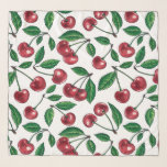 Pañuelo Cerezas rojas en blanco<br><div class="desc">Fruto de cerezo pintado a mano, acuarela y patrón de tinta</div>