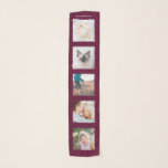 Pañuelo Collage de fotos de nombre personalizado 5<br><div class="desc">Personalizado Nombre de la Familia burgundy vino de cereza oscuro rojo 5 Collage de fotos Personalizado Scarf plantilla de fotografías con collage personal personalizado y único,  red de imágenes moderna y fresca para una hermosa idea de regalo familiar.</div>