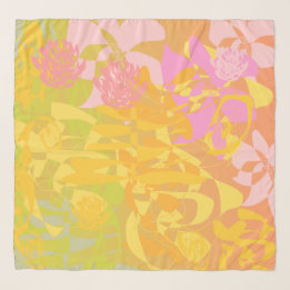 Pañuelo Delicate Orange Olive Green Floral Chiffon Scarf