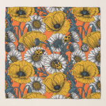 Pañuelo El prado en amarillo y azul<br><div class="desc">Patrón vectorial sin foco hecho con margaritas,  amapolas y ladybugs dibujados a mano. Versión en color amarillo y blanco.</div>