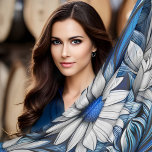 Pañuelo Floral azul y blanca dramática<br><div class="desc">Se trata de un diseño a gran escala con flores blancas y hojas azules giratorias. Se imaginó usando IA.</div>