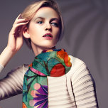 Pañuelo Floral retro hippie colorida<br><div class="desc">Esta floral roja y verde tiene un divertido estilo dibujado a mano que podría ser de los años 60. Se imaginó con IA.</div>