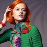 Pañuelo Floral retro hippie colorida<br><div class="desc">Esta floral roja y verde tiene un divertido estilo dibujado a mano que podría ser de los años 60. Se imaginó con IA.</div>