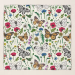Pañuelo Flores y mariposas silvestres en blanco<br><div class="desc">Colección pintada a mano de varias mariposas y flores silvestres.</div>