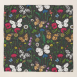 Pañuelo Flores y mariposas silvestres en negro<br><div class="desc">Colección pintada a mano de varias mariposas y flores silvestres.</div>