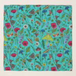 Pañuelo Flores y polillas silvestres en verde azulado<br><div class="desc">Colección pintada a mano de varias flores silvestres.</div>
