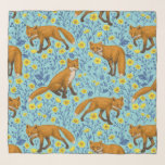 Pañuelo Foxes y mariposas en azul de la piscina<br><div class="desc">Patrón pintado a mano con zorros y mariposas</div>