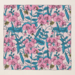 Pañuelo Garzas y abejorros dulces, rosa y azul<br><div class="desc">Patrón а y pintado con guisantes dulces y abejorros</div>