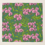 Pañuelo Garzas y abejorros dulces, verdes y rosas<br><div class="desc">Patrón а y pintado con guisantes dulces y abejorros</div>