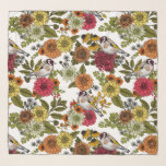 Pañuelo Goldfinches en el jardín<br><div class="desc">Fincas de oro dibujadas a mano en ramos y hojas - dahlias, crisantemos, caléndula, hiedra de las flores y helechos</div>