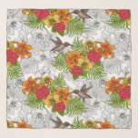 Pañuelo Hummingbirds y el ramo tropical<br><div class="desc">Ilustracion vector dibujado a mano con varias flores y colibrí</div>