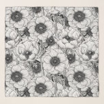 Pañuelo Jardín anémico en blanco y negro<br><div class="desc">Flores anémicas dibujadas en Illustrator,  patrón vectorial sin fisuras.</div>