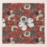 Pañuelo Mariposa blanca y rosas<br><div class="desc">Patrón vectorial sin foco con mariposa de col, rosas y flores de margarita.</div>
