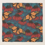 Pañuelo Mariposa monarca sobre las colmenas rojas<br><div class="desc">Patrón impecable dibujado a mano con las flores y las mariposas monarcas.</div>