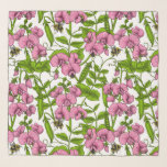 Pañuelo Melocotones y abejorros, rosa, verde y blanco<br><div class="desc">Patrón а y pintado con guisantes dulces y abejorros</div>