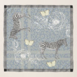 Pañuelo Moda ecléctica moderna y elegante gris azul vintag<br><div class="desc">El elegante y moderno pañuelo de chicha presenta un diseño ecléctico bohemio de moda con cebras,  mariposas,  estampado de leopardo y contorno floral en azul y gris vintage,  y un elegante borde negro y blanco de rayas. Diseñado exclusivamente para usted por Happy Dolphin Studio.</div>
