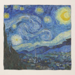 Pañuelo Noche estrellada, 1889, por Vincent van Gogh<br><div class="desc">Noche estrellada,  1889,  por Vincent van Gogh. Se ve desde la ventana de la sala de asilo de Saint-Rémy-de-Provence,  orientada al este,  justo antes de la salida del sol,  con la adición de un pueblo imaginario.</div>