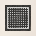Pañuelo Patrón de flores blancas negras<br><div class="desc">Esta bufanda presenta un patrón clásico de flor de lis de Francia blanca,  ordenado diagonalmente sobre un fondo negro. Un borde blanco delgado y un borde negro más amplio enmarcan el diseño.</div>