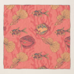 Pañuelo Peces con fondo de coral vivo<br><div class="desc">Los peces dibujados a mano diseñan patrones sin fisuras en color de coral vivo.</div>