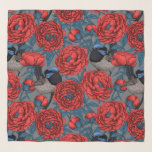 Pañuelo Peonies y wrens<br><div class="desc">Patrón vectorial sin fisuras con flores de peonía dibujadas a mano y flores de hadas</div>
