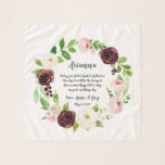 Pañuelo Poema de Rubor Romance Flower Girl<br><div class="desc">Regale a su chica de flores con esta bufanda dulce de chile con su nombre, sus nombres y un entrañable poema rodeado por una corona botánica de color verde agua y flores de color azul y burdeos que coinciden con nuestra suite boda Rubor Romance. El poema dice: "Hoy tienes una...</div>