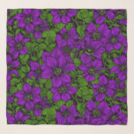 Pañuelo Púrpura Clematis<br><div class="desc">patrón sin fisuras dibujado a mano con flores clematis moradas</div>