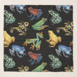 Pañuelo Ranas en negro<br><div class="desc">Variedad de árboles y ranas de dardos pintadas a mano</div>