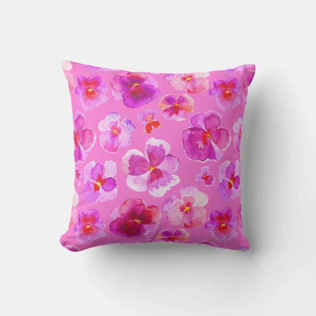 Pañuelo rosa florido acuarela moderna almohada de  (Anverso)