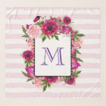Pañuelo Rosa rosa y amapola floral en franjas rosas<br><div class="desc">Escarcha de chicha monogramada con un ramo de flores compuesto por rosas rosa claro y adornos rosa oscuro con muchas hojas verdes exuberantes. Un marco sobre la parte superior para poner su monograma personalizado dentro. El fondo es una suave tónica rayada rosa pastel.</div>