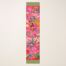 Rosa Vibrante Rosa Vintage Garden Chiffon Scarf